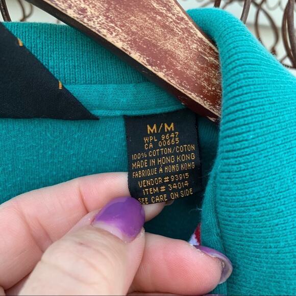 Vintage 90s Eddie Bauer blue teal striped polo shirt MEDIUM - Picture 5 of 6